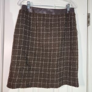 Ellen Tracy Wool Tweed Brown Plaid Women's Pencil Skirt